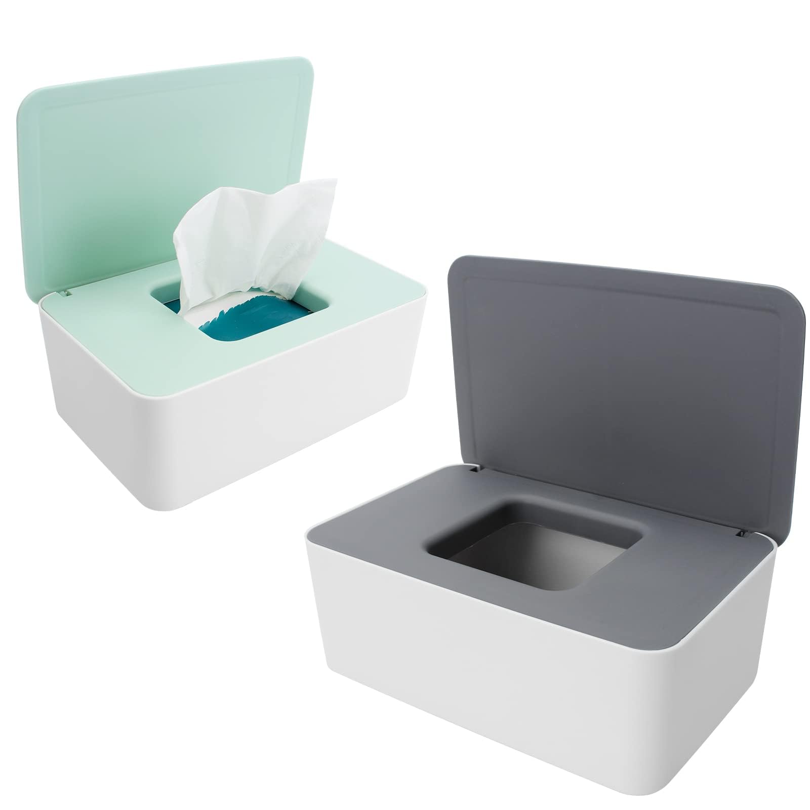 Anruyi Wipes Dispenser, 2Pcs Wet Wipes Storage Box with Lid Plastic Dustproof Tissue Storage Box Case for Toilet Bathroom Kitchen and Office