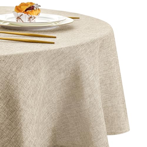 DWCN Tischdecke Schmutzabweisend Waschbar Wasserdicht Leinen Beige 180 cm