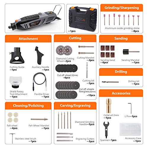TACKLIFE 200W Rotary Tool Kit with LCD Display 4 Attachments Including