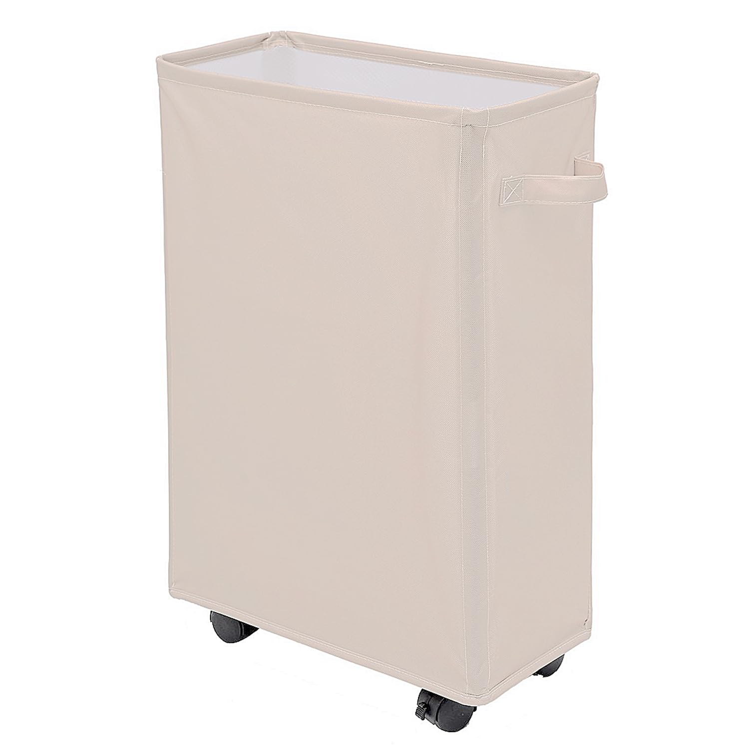 IHOMAGIC Slim Laundry Basket - Rectangle Laundry Hamper With Wheels - Foldable Storage Bin Coner Washing Hamper Dirty Clothes Storage Hamper for Clothes in Bedrooms, Living Room, Bathroom (Beige)