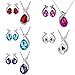Start New Women Crystal Pendant Silver Plated Chain Necklace Stud Earring Jewelry Set (Red)