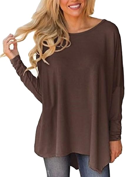 Amazon Qiangjinjiu レディースルーズロングスリーブチュニックトップレギンスtシャツブラウス Coffee L Tシャツ カットソー 通販