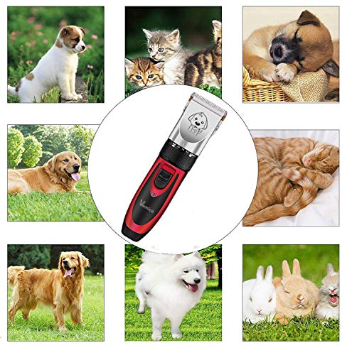 Vemico Pet Clipper Dog Cat Horse Electric Clippers Grooming Kit Rechargeable Cordless Professional Clippers Tools Low Noise Trimmer Clipper 4 Comb Attachments & 4 Extra Tools