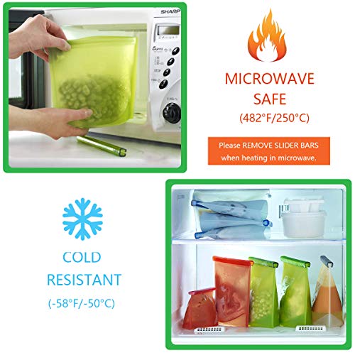 Reusable Silicone Food Storage Bags,WOHOME Freezer Airtight Seal Food Preservation Bags,Food Grade,Versatile Preservation Bag Container for Vegetable,Meat,Fruit,4 Pack Medium 30oz,4 Pack Small 15oz