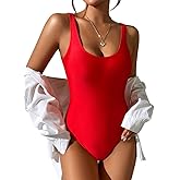 Dixperfect Women's Retro 80s/90s Inspired High Cut Low Back One Piece Swimwear Bathing Suits