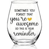 WUUCKOO Sometimes You Forget You're Awesome Stemless Wine Glass, Funny Inspirational Wine Glass for Men Women, Christmas Birthday Thanksgiving Appreciation Gifts for Daughter Sister Friend Coworker
