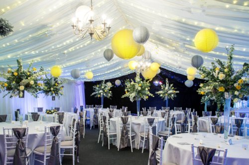 "A Liittle Tree" Mixed Size New Round Paper Lanterns Lamp Shade Wedding Birthday Party Events (Yellow & Silver, 24(6 x 8" + 6 x 10" + 6 x 12" + 6 x 14"))