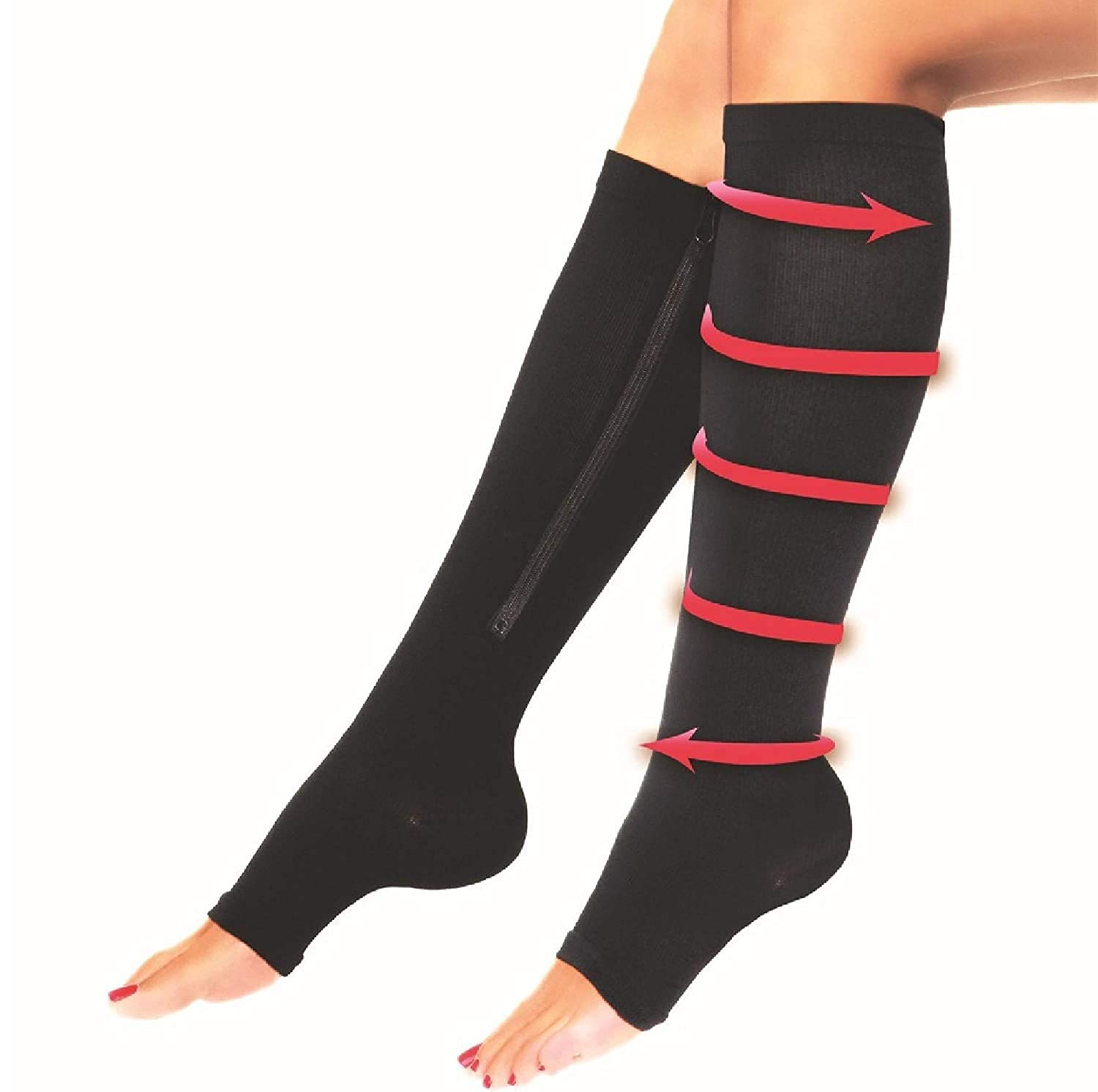 Kirti Shopping Zip up Compression Socks Support Toe Open Sox Leg