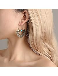 FUTTMI 8 Pairs Vintage Boho Earrings Geometric National Style Hollow Water Drop Heart Shaped Alloy Long Pendant Earrings Turquoise Earrings for Women Girls