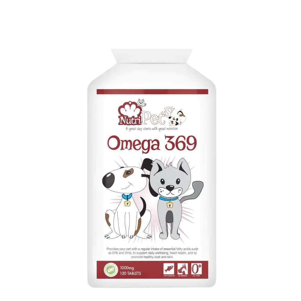 Omega 369 - High Strength Premium Quality Fish Oil Complex for Cats & Dogs 1,000mg - Healthy Skin, Shiny Coat, Healthy Joints - 120 Capsules up to 240 Days Supply