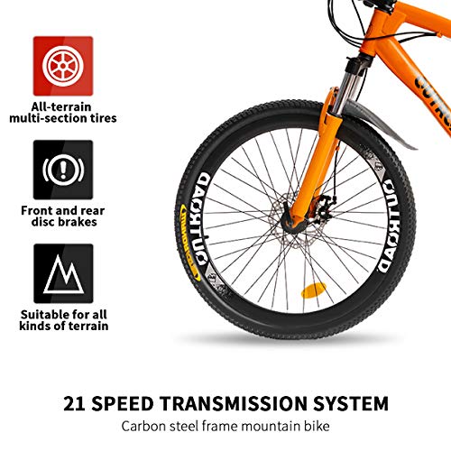 Max4out Fat Tire Mountain Bike and Normal Tire Mountain Bike 21 Speed, with  High Carbon Steel Frame, Double Di