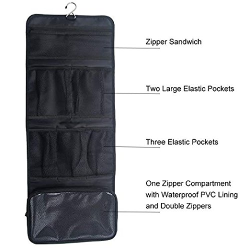 Travel Hanging Toiletry Bag Travel Kit Organizer Cosmetic Makeup Waterproof Wash Bag for Women Girls Travel Case for Bathroom Shower (Black)