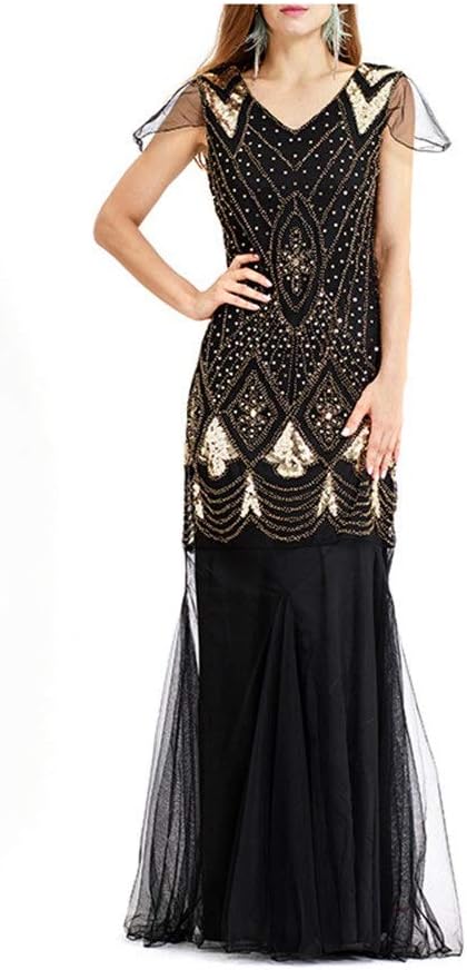 Peggy Gu Femmes Robe Gatsby Paillettes Scintillantes Perles Maille Flapper  Robe soirée Formelle Longue Robe de Bal Maxi Robe Robe de soirée Cocktail  Vintage Costume Robe Tenue de soirée: Amazon.fr: Cuisine \u0026