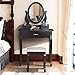 mecor Vanity Table Set, Makeup Table with 3 Drawers/Oval Mirror,Wood Dressing Table and Cushioned Stool Girls Women Bedroom Furniture Black