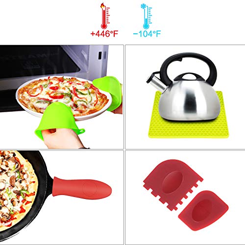 Tonsiki 12PCS Pot Holder Mat & Handle Covers Set, Including 4PCS Pot Holder Mat, 2PCS Cooking Finger Protector, 2PCS Grill Pan Scrapers, 2PCS Pan Scrapers, 2PCS Silicone Hot Handle Holders - Thumbnail 5