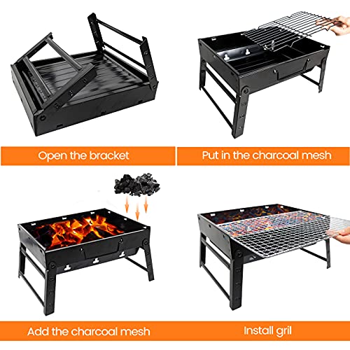 BBQ Barbecue Grill, Portable Foldable Charcoal Grill for Outdoor, Stainless Steel BBQ Tabletop Smoker for Picnic, Garden, Terrace, Camping, Travel, Hiking