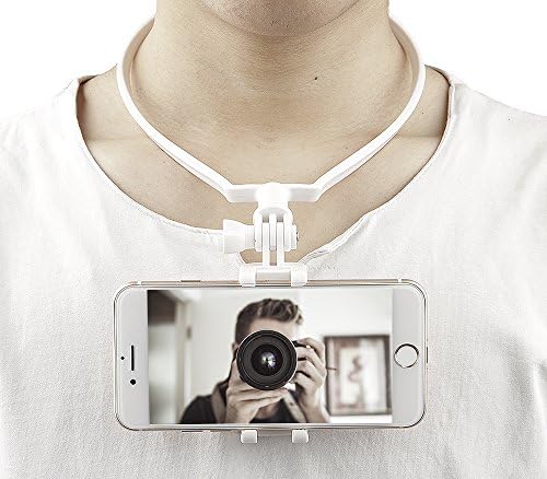 Smartphone Mount with Bluetooth Remote Control - Wearable Smartphone Holder - Compatible with Both IOS and Android Devices - White - Wook