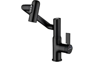 Lefton Rotatable Bathroom Faucet with Temperature Display in Fahrenheit (Batteries-Free), 3 Water Outlet Modes, Matte Black, BF2204-3