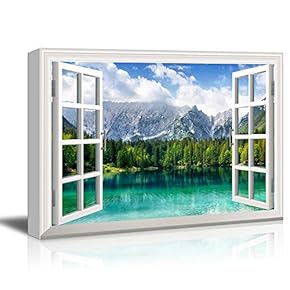 Window View Landscape with Lake and Trees in Mountain Gallery 12x18 inches