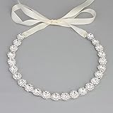 Oriamour Rose Gold Bridal Headpiece Wedding Headband with Crystal and Ribbons Hair Jewelry (Silver)