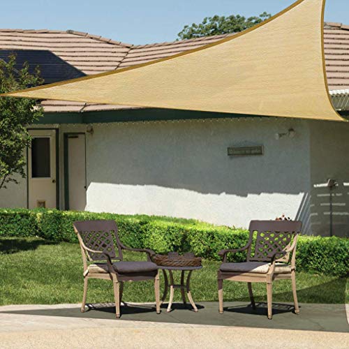 BeGrit Voile d\'ombrage Triangulaire perméable à l\'air Protection Contre Le Soleil HDPE (185g/m2) Bloque 95% Rayons UV avec Le Kit de Fixation pour Terrasse Camping Extérieur Jardin Sable (3Mx3Mx3M)