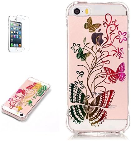 CasesHome iPhone SE/5S/5 Case, Metal Effect Printed Ultra Slim Thin Clear Soft Bumper Silicone Gel TPU For Protective Case Cover Skin Shell-Colorful Butterfly