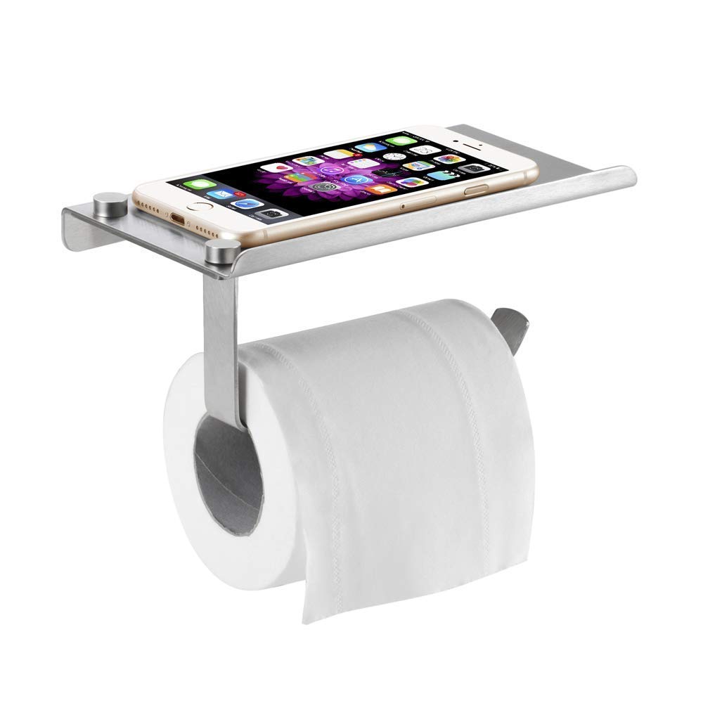 Candora® Toilet Paper Holder Wall Mounted Bathroom Toilet Paper Holder Rack Tissue Roll Stand Stainless Steel with Moblie Phone Holder Stand