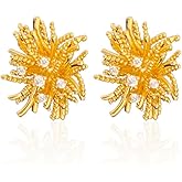 Dainty Cz Dandelion Stud Earrings for Women Gold Tone Sparkling Crystal Cubic Zirconia Flower Lightweight Studs Wedding Party Trendy Jewelry