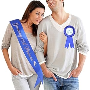 “Growing A Prince” Sash & Dad to Be Pin Kit – Little Prince Baby Shower It’s A Boy Royal Prince Gift (Royal Blue)