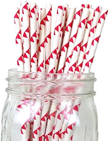 Red Pennant Set of 100 Count Size 7 3/4 inch Pennant Design Paper Drinking Straw Baking Sticks Cake Pop Sticks For Cake Pops Lollipops Crafts Cupcake Toppers Rock Candy and Brownie Pops