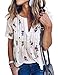WLLW Women Bohemian Short Sleeve V Neck Floral Print T Shirt Babydoll Shirt Blouse Tunic Top