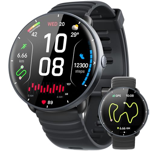 Parsonver Smart Watch for Men Women with Built-in GPS, 5 ATM Waterproof for Pool/Open Water, AMOLED Screen, 100+ Sports Built-in, Heart Rate and Sleep (Black, 42 mm)