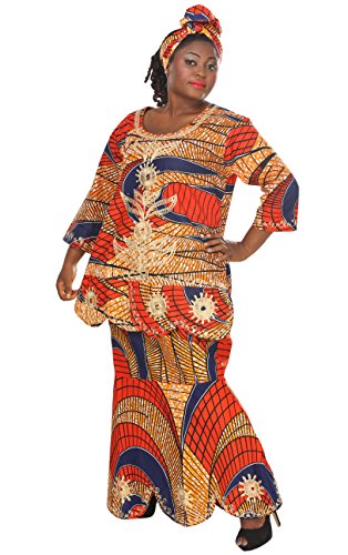 African Planet Women's Gambia Wax Inpsired Embroidered Drawstring Skirt Set