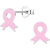 Limited Edition Solid 925 Sterling Silver Pink Breast Cancer Ribbon Stud Earrings nickel free, Hypoallergenic