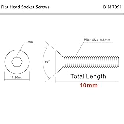 M5 x 10mm Flat Head Socket Cap Screws Countersunk