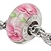 Timeline Treasures Pink Flowers Rhinestone Flower Charm for European Charm Bracelets Lampwork Glass Stainless Steel