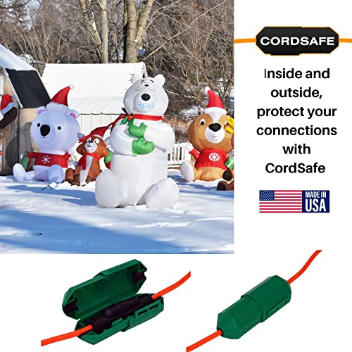 CordSafe Plus Extension Cord Plug Connection Protective Safety Cover, Water-Resistant Indoor Outdoor,Patio Bistro String Holiday Christmas Lights, Inflatables, Power Tools Fans Green 3pk