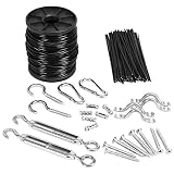 YQL Outdoor Lights Hanging Kit,Globe String Lights Suspension Kit,82ft Black Vinyl-Coated 304 Stainless Steel Cable,String Light Guide Wire,Turnbuckle Wire Rope Tension with Hooks