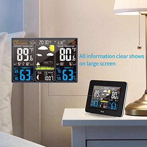 FanJu FJ3365B Digital Color Forecast Weather Station Alert Temperature/Humidity / Barometer/Alarm / Moon Phase/Weather Clock Outdoor Sensor - Thumbnail 2