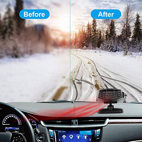 TekkPerry Portable Car Heater, 180Â°Rotatable Defogger,Fast Heating Car Heater Fan,Vehicle Heat Cooling Fan,12V 150W Auto Defroster Heater with Cigarette Lighter Plug for Car SUV Truck (Black 2)