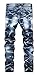 Men's Stylish Camo Printed Straight Fit Stitching Moto Biker Blue Jeans