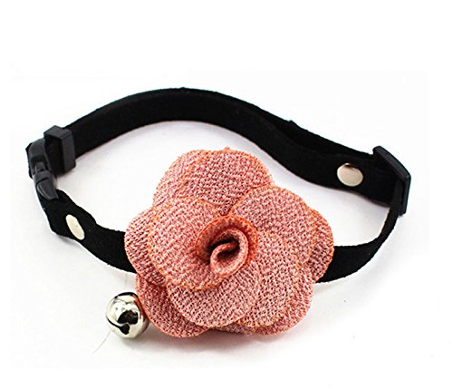 PetFavorites Designer Rose Flower Suede Leather Bow Tie Pet Cat Dog Collar Necklace Jewelry with Bell Charm for Pets Cats Extra Small Dogs Female Puppy Yorkie Girl (Pink, 6 to 7.8-Inch)