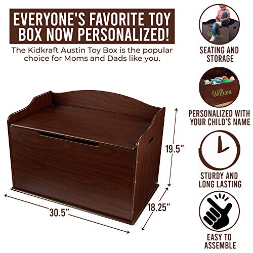 KidKraft Personalized Austin Toy Box - Espresso Wooden Storage Bench with Lid for Kid and Toddler Room - Playroom Organizer for Girls and Boys - Thumbnail 4