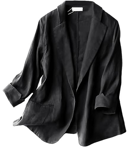 IDEALSANXUN Womens 100% Linen Blazer Notch Lapel One Button Suit