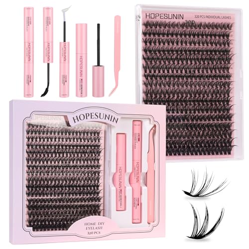 Kit De Extensión De Pestañas,Pestañas Postizas Kit Completo, Mezcla 30D 40D 50D Con Unión Y Sellado De Pestañas De Sujeción Fuerte, 1 Con 320 Pestañas Individuales, Pinzas De Pestañas En Racimo