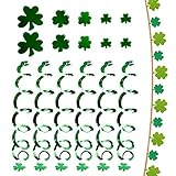 Sumille 17pcs Green Party Decoration Set, Irish Day Party Accessories Include Clover Garland Banner, Shamrock Foil Hanging Swirls, Silicone Stickers
