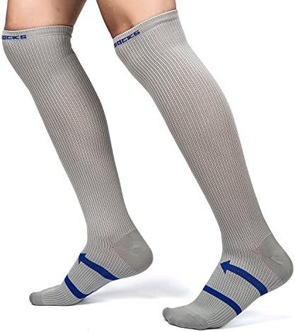 Compression Socks (1 Pair) 15-20mmHg Graduated - Men &amp; Women Athletic Sports Running Pressure Stockings, Below Knee High - Suits Nurses, Maternity Pregnancy, Shin Splints, Flight Travel (Gray)