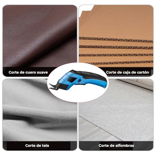 WULAR Tijeras Electricas Carton Con 2 Cuchillas, Tijeras Electricas Inalambrica Recargable, Tijeras Eléctricas para Tela, Cortador de Carton, Cortadora de Telas para Alfombras de Cuero, Plásticos