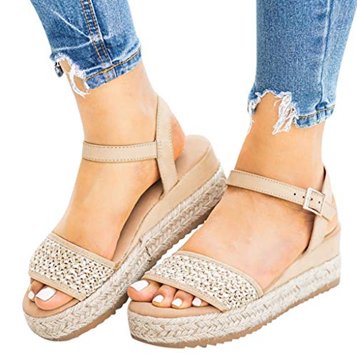 NIKAIRALEY Shoes Women's Platform Sandals Casual Espadrilles Flatform Ankle Buckle Strap Open Toe Slingback Summer Bohemian Beige - Thumbnail 2
