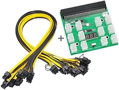 Ethereum ETH ZEC Mining Power Supply 12V GPU/PSU Breakout Board + 12pcs 16AWG PCI-E 6Pin to 6+2Pin Cables 20Inch Length Compatible with GPU Mining Power Supply -HP 1200W/750W PSU.